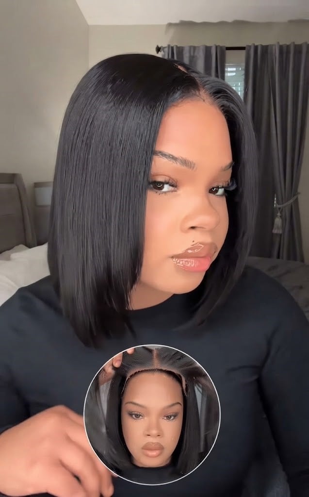 Klaiyi Light Yaki Straight Glueless Bob Wig, 13x4 & 7x5 Human Hair Lace Wig
