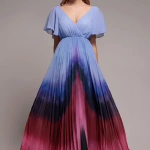 Goddiva Wavy Ombre A-Line Chiffon Maxi Dress - Blue