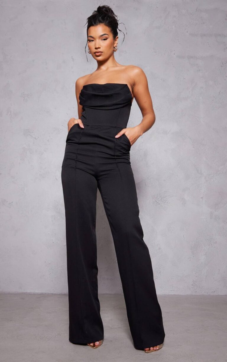 PrettyLittleThing Women's Black Bandeau Cowl Neck Pocket Detailed Jumpsuit 10