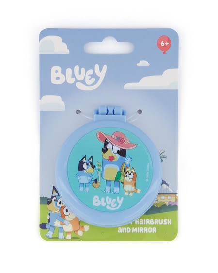 Bluey Travel Foldable Hair Brush And Mirror Blue size One Size