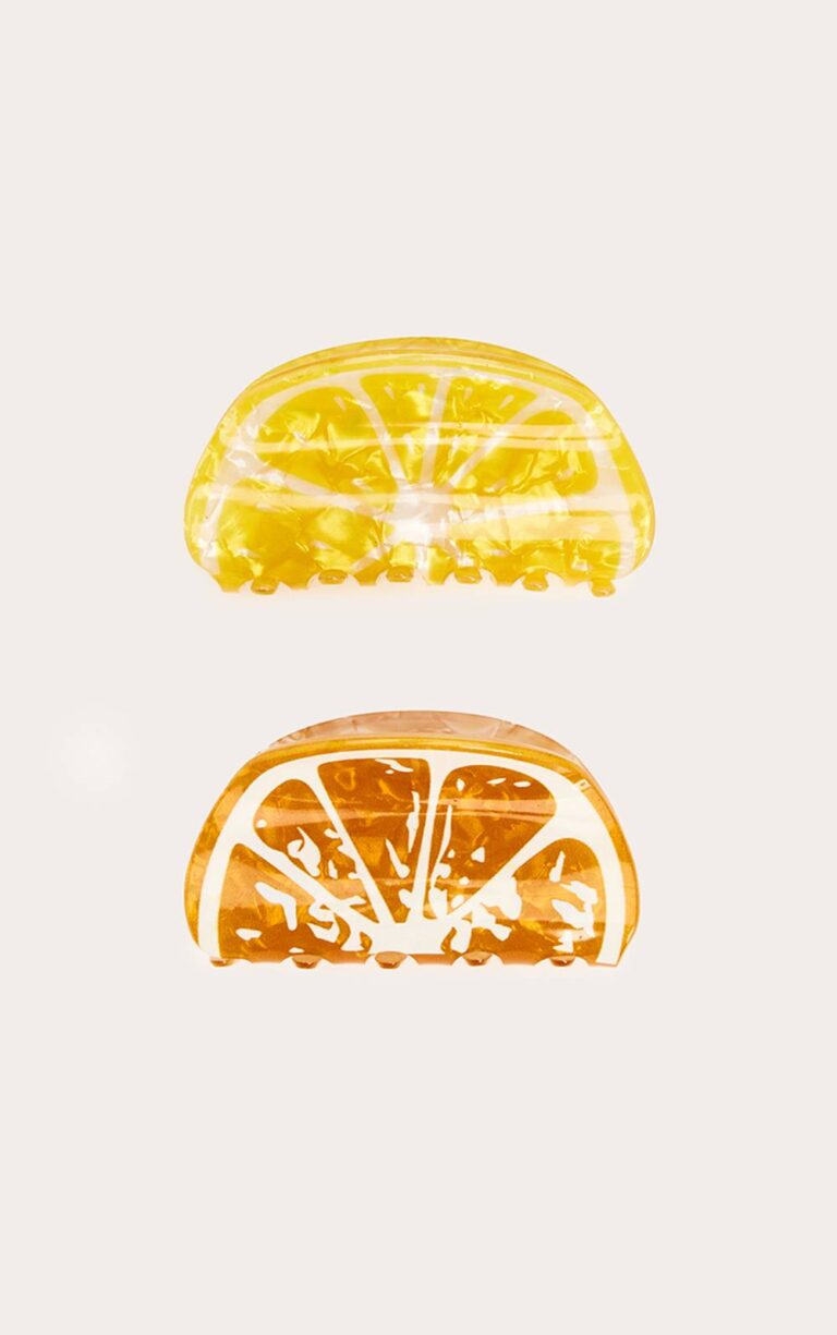 PrettyLittleThing Women's Orange and Lemon Hair Claw Clips One Size