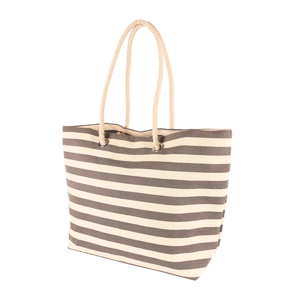 Nicola Spring Large Striped Canvas Tote Beach Bag-Pebble