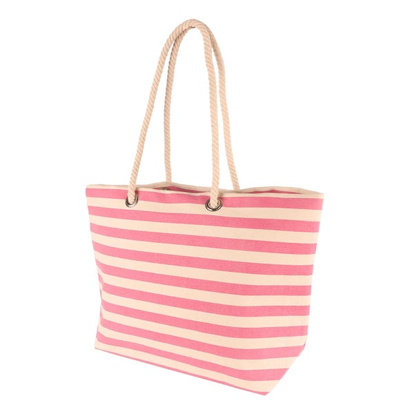 Nicola Spring Large Striped Canvas Tote Beach Bag-Bubblegum